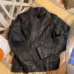 Jessica Simpson Black Faux Leather Jacket Girls  M 10-12